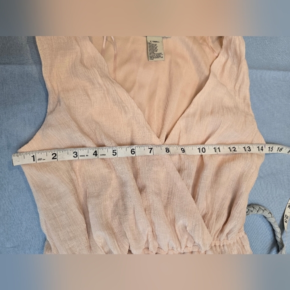 FLYING TOMATO Sz XS Beige Color Block Crinkle Gauze Ruffle Tier Maxi Dress Boho - Picture 4 of 14